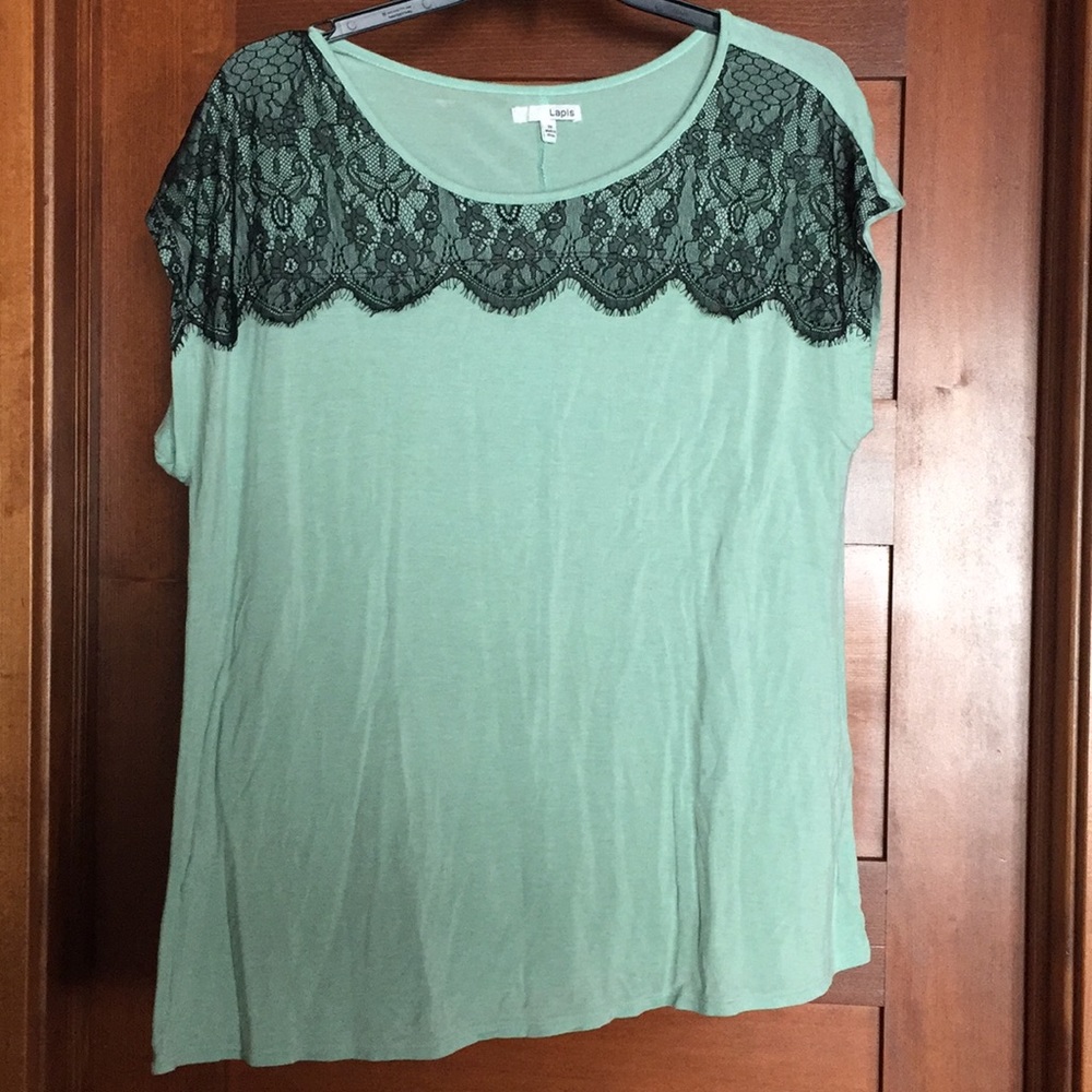 Soft mint green shirt with black lace
